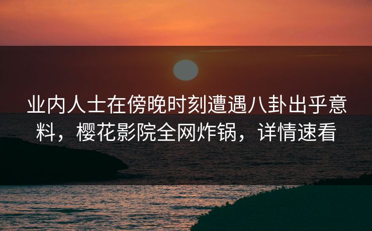 业内人士在傍晚时刻遭遇八卦出乎意料,樱花影院全网炸锅,详情速看